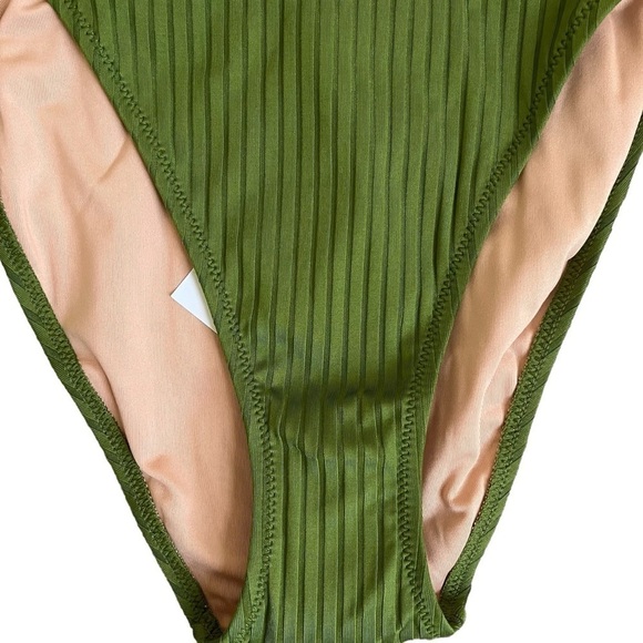 NWT J. Crew Wide Rib Curved Waist Cheeky String Bikini Bottom Rings Green Sz L - Picture 7 of 15